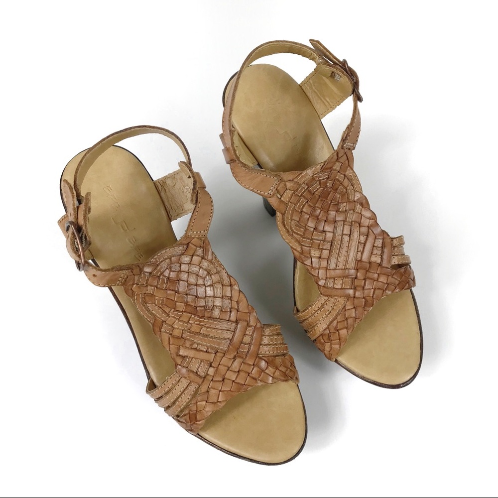 Efe Tan Woven Leather Platform Heel Sandals